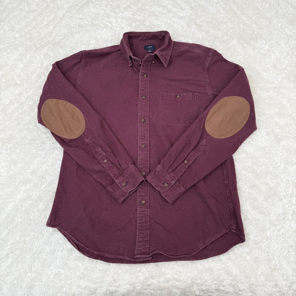 J Crew Men's M Medium Maroon LS Button Shirt Elbow Patch Preppy Cotton Casual